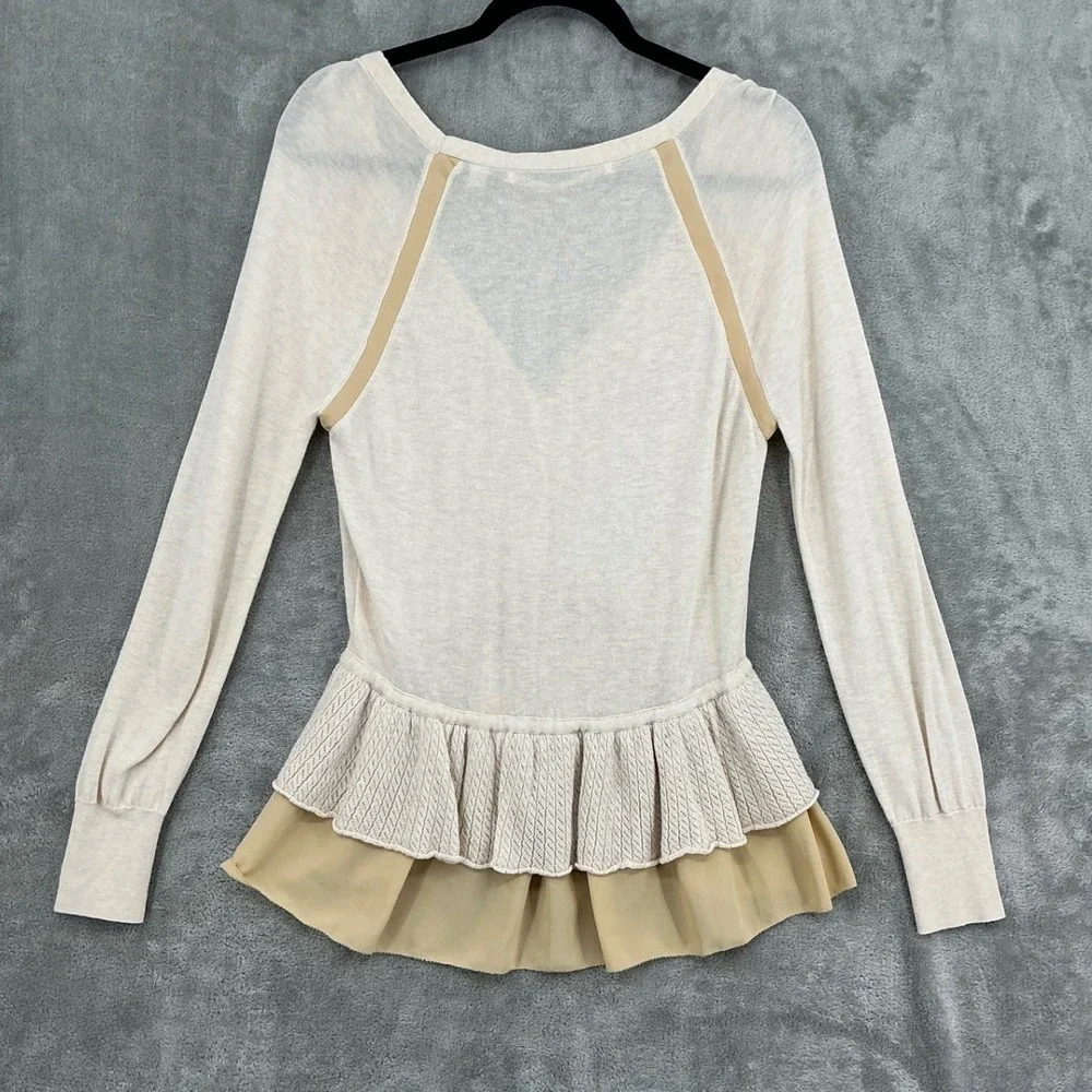 Knitted & Knotted Cardigan Womens Medium Peplum Button Wool Blend Coquette Beige